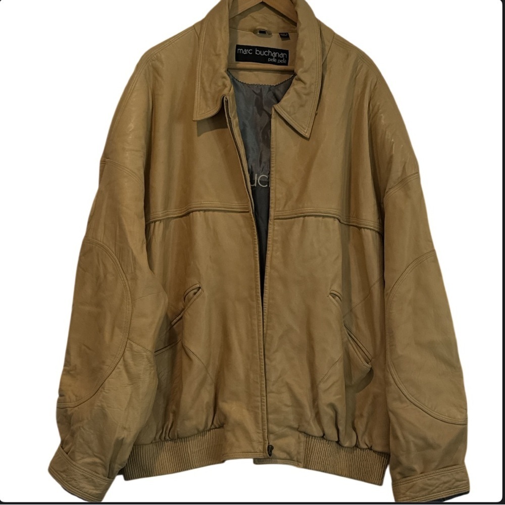 Vintage Marc Buchanan Pelle Pelle Tan 100% Leather Bomber Jckt Sz 56/46 U.S.XXL - Picture 3 of 15